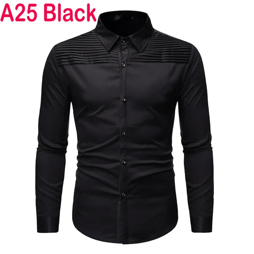 Brand Men Shirt 2022 Fashion Slim Fit Long Sleeve White Dress Shirt