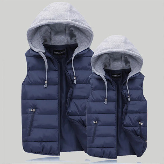 Men's Padded Vest Autumn Winter Hooded Jackets Outerwear Thick Warm