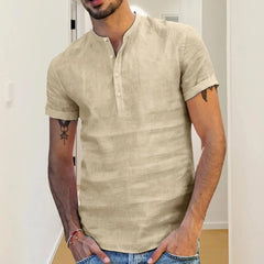 Summer New Men's Solid Color Short-Sleeved T-shirt Cotton And Linen