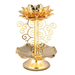 Holder Lotus Gold Diwali Diya Lamp Indian Stand Brass Lamps Oil Flower