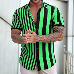 Men's Shirts Holiday Hawaiian Beach Shirts Striped Print Tops Business