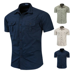 Fashion Mens Shirt Casual Business Shirt Short Sleeve Military Cargo