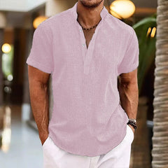 Summer new men's tie-dye fashion trend retro short sleeve stand collar