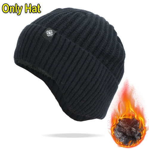 Outdoor Men Winter Knitted Hat Plush Warmth Peaked Cap Earmuff Casual