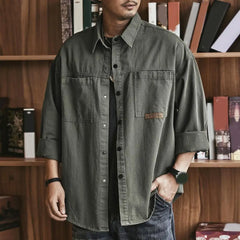 Men Spring Fall Shirt Autumn Shirt Loose Long Sleeves Lapel Vintage