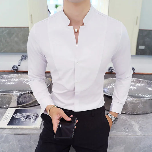 2023 Spring 3 Color Stand Collar Shirt High Quality Men Long Sleeve