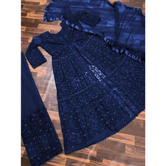 Indian Kurta Dress for Women Dark Blue Indian Sally Set Boat Neck Lace