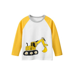 2024 Boys Clothes Cartoon  Excavator T-shirt for Boy Autumn New