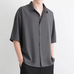 Loose Fit Shirt Breathable Solid Color Men's Summer Shirt with