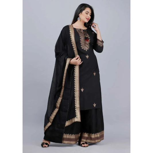 Women Pakistani Black Salwar Kameez Dupatta Palazzo Kurta Stitched