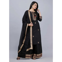 Women Pakistani Black Salwar Kameez Dupatta Palazzo Kurta Stitched