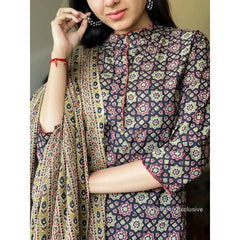 Cotton Printed Work Stylish Straight Kurta Pant with Dupatta Wedding