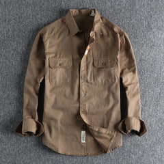 Spring and Autumn Men's Retro Long-sleeved Shirt New Twill Cotton