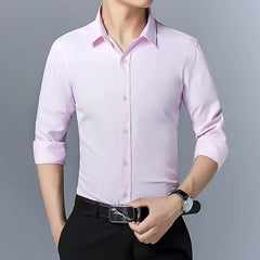 Men's Soild Slim Fit Long Sleeve Shirt Korean Fashion Youth Business