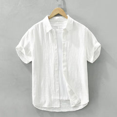 Summer New Linen Cotton Casual Shirt for Men Clothing Vintage Short