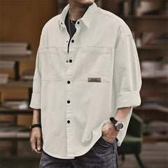 Autumn Men's Long Sleeve Cargo Shirt Casual Korean Fashion Oversize