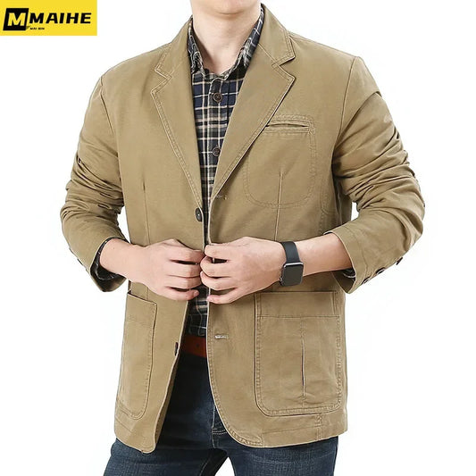 2023 Spring Autumn men's suit jacket Harajuku vintage cotton denim