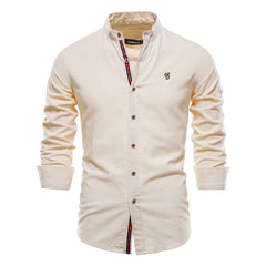 New Spring Summer 100% Cotton Social Shirt Men Solid Color Embroidery