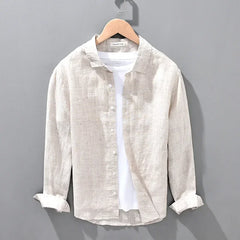 Linen Shirt Men's Seasonal Long Sleeved Top Korean Linen Breathable