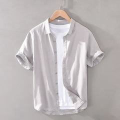 Cotton Linen Shirts For Men Casual Short Sleeve Tops Oversize Solid