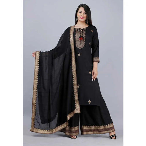 Women Pakistani Black Salwar Kameez Dupatta Palazzo Kurta Stitched