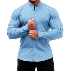 High Elasticity GYM Long Sleeved Men's Shirt Solid Summer Casual