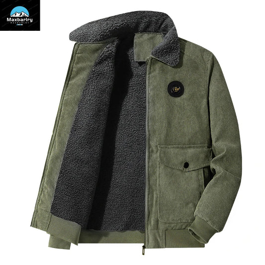 Men's Autumn And Winter Corduroy Jacket With Fleece And Thick Lamb