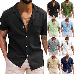 Black  Beach Style Hawaii Shirt Tops Short Sleeve Turn-Down Collar