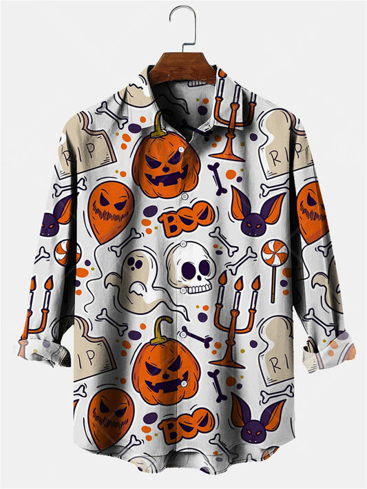 Halloween Style Ghosts Print Men's Shirts Casual Single-Breasted