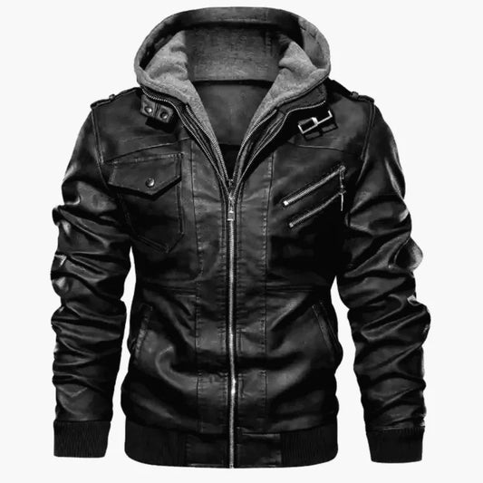 Men Hooded Leather Jackets Slim Casual Leather Coats New Fashion Male