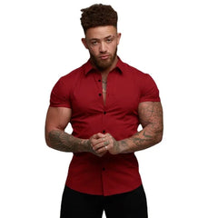 Men's Fashion Dress Shirt Summer Classic Slim Fit Button Short Sleeve