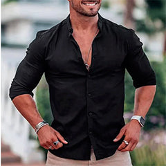 High Elasticity GYM Long Sleeved Men's Shirt Solid Summer Casual