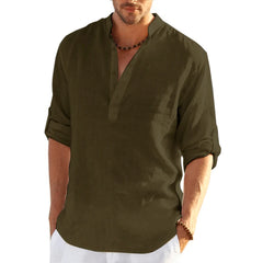 2022 New Men's Daily Business Linen Long Sleeve Solid Color Loose