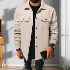 Men Button-down Shirt Jacket Men's Solid Color Lapel Shirt Jacket