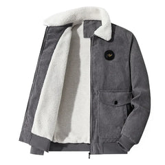 Men's Autumn And Winter Corduroy Jacket With Fleece And Thick Lamb