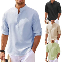 2024 New Men's stand collar shirt T-shirt men's Long sleeve shirt