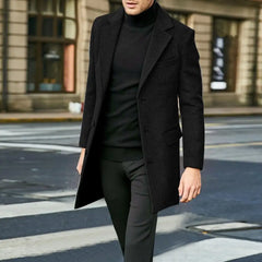 Solid Color Lapel Coat Men's Winter Lapel Suit Coat with Flap Pockets