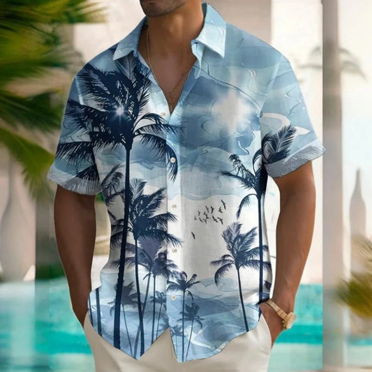 3d Beach Flower Print Hawaiian Shirts 2024 Men's Shirt Summer Daily