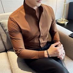 Camisas De Hombre Stand Collar Luxury Shirts For Men Quality Camisa