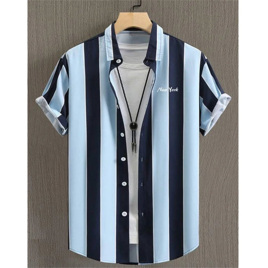 Hawaiian Beach Shirts Summer Men Shirt 3D Print Vintage Stripe Shirt