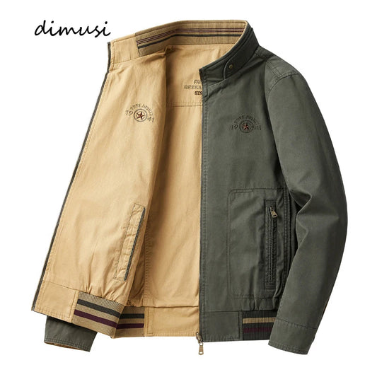 DIMUSI Autumn Men's Reversible Military Jacket Casual Man Cotton