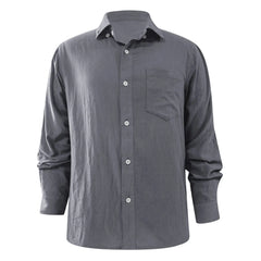 Camisa Masculina Linen Shirt Men Baggy Solid Cotton Linen Long Sleeve