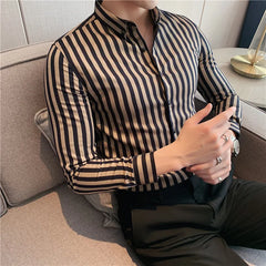 2023 Spring Shirts Men Dress Vertical Stripe Shirts Slim Men Casual