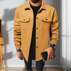 Men Button-down Shirt Jacket Men's Solid Color Lapel Shirt Jacket