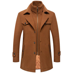 Winter Men Slim Fit Wool Trench Coats Fashion Middle Long Outerwear