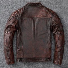 Vintage Yellow Brown Real Cowhide Genuine Leather Jacket Men