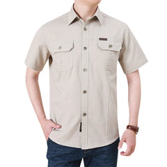 2024 Summer Green Cargo Shirts for Men Short Sleeve Casual Blouse