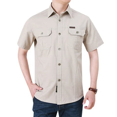 2024 Summer Green Cargo Shirts for Men Short Sleeve Casual Blouse