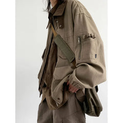 Bomber Jacket Men Vintage Multi-pocket Loose Safari Coat Harajuku