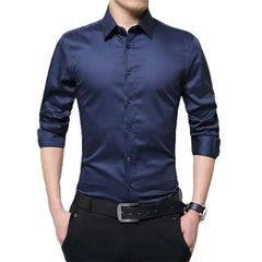 Men Long Sleeve Shirt Single-breasted Autumn Cardigan Solid Color